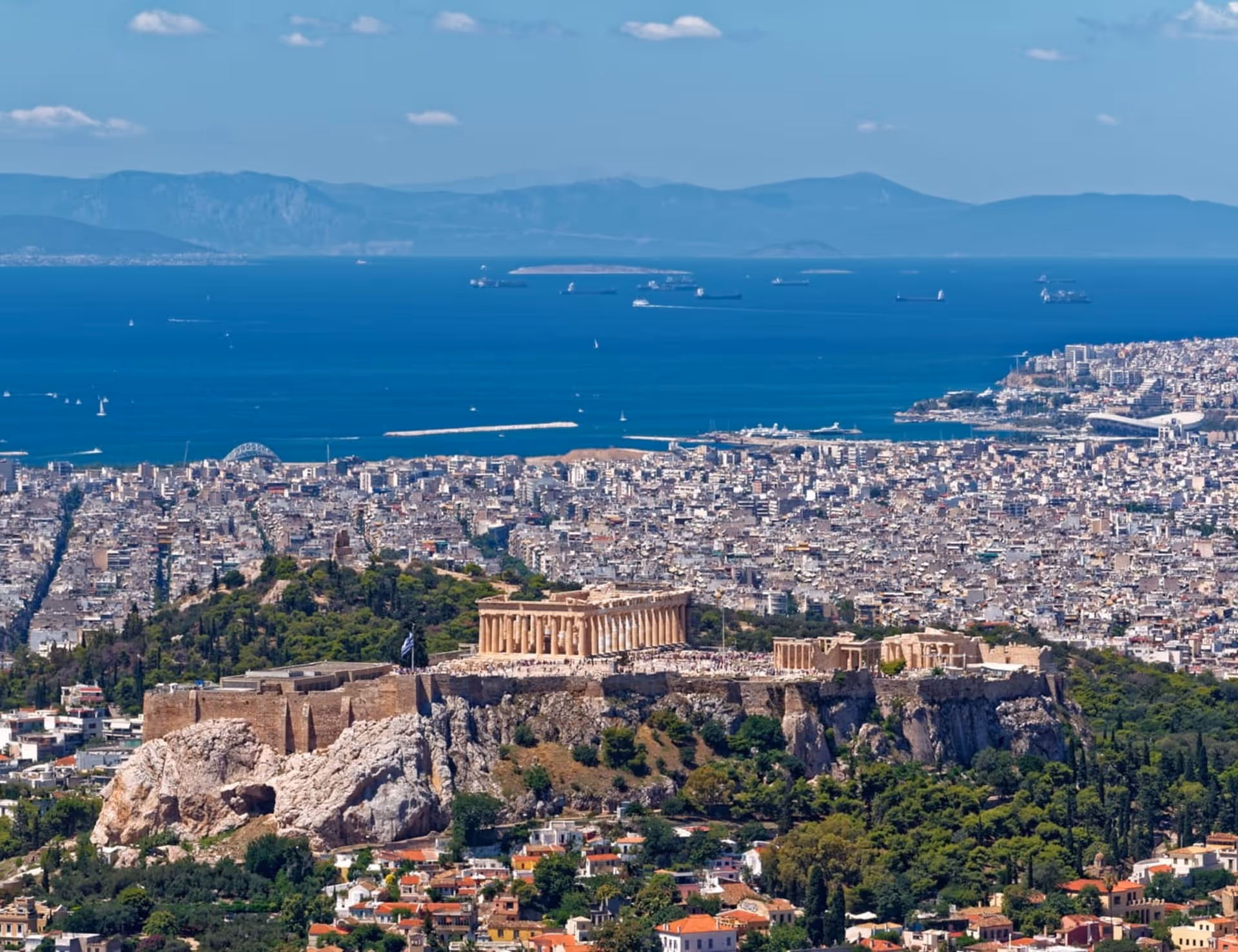 View from the Philopappos Hill walking trail overlooking the Athens cityscape
